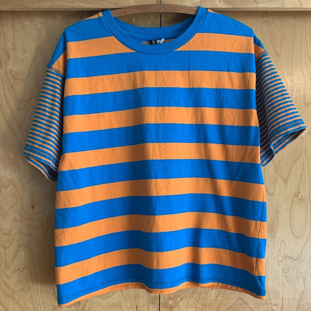 Womens BDG Boxy T-shirt Orange and Turquoise Stripe